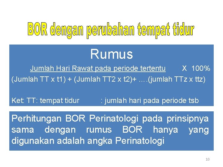 Rumus Jumlah Hari Rawat pada periode tertentu X 100% (Jumlah TT x t 1)