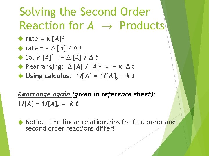 Solving the Second Order Reaction for A → Products rate = k [A]2 rate
