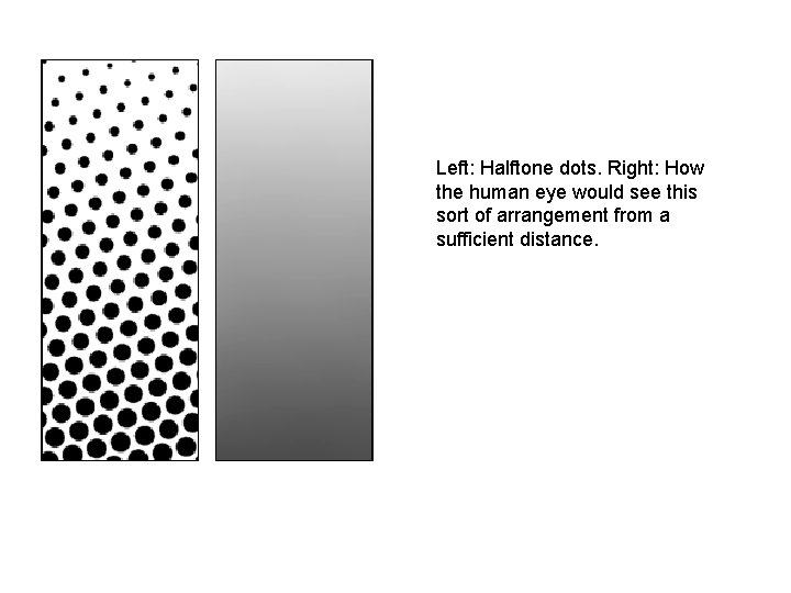 Left: Halftone dots. Right: How the human eye would see this sort of arrangement