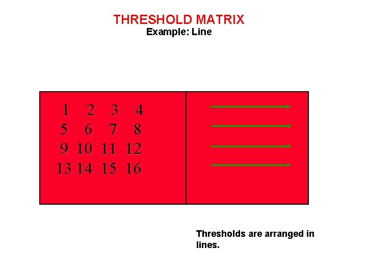 THRESHOLD MATRIX Example: Line 1 2 5 6 9 10 13 14 3 7