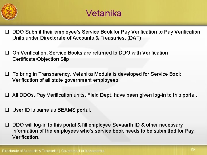 Vetanika q DDO Submit their employee’s Service Book for Pay Verification to Pay Verification