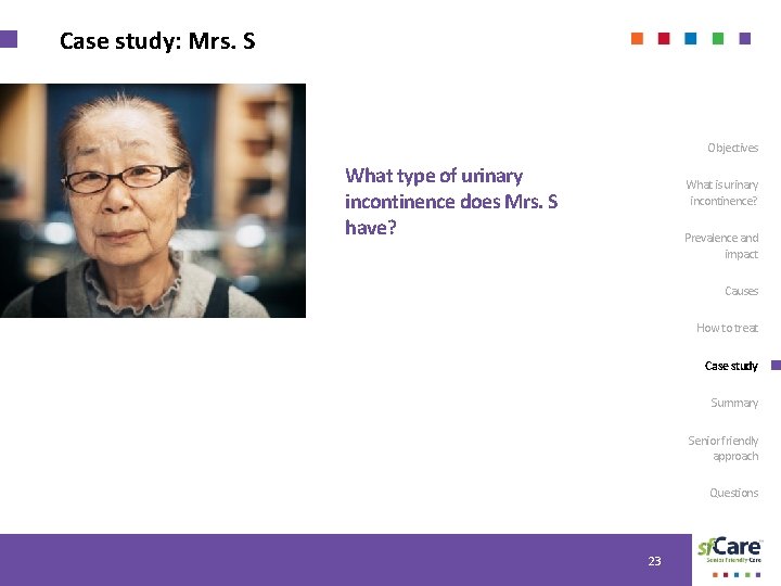 Case study: Mrs. S Objectives What type of urinary incontinence does Mrs. S have?