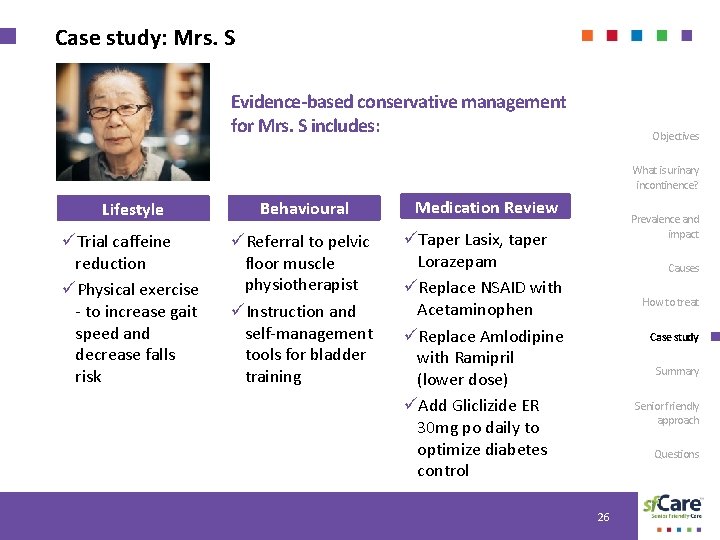 Case study: Mrs. S Evidence-based conservative management for Mrs. S includes: Objectives What is