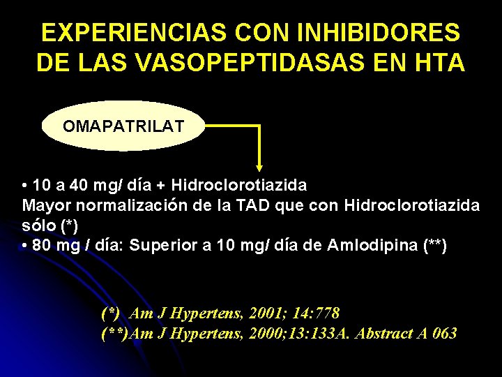EXPERIENCIAS CON INHIBIDORES DE LAS VASOPEPTIDASAS EN HTA OMAPATRILAT • 10 a 40 mg/