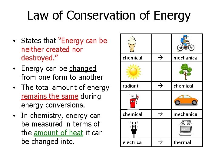 Law of Conservation of Energy • States that “Energy can be neither created nor
