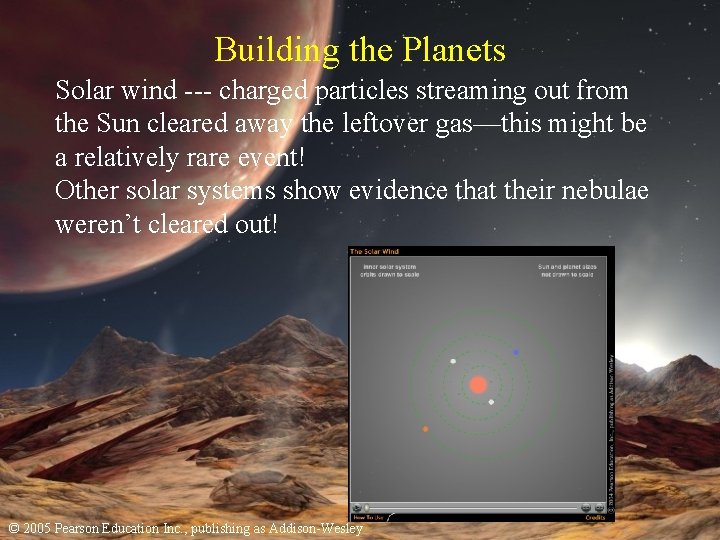 Building the Planets Solar wind --- charged particles streaming out from the Sun cleared