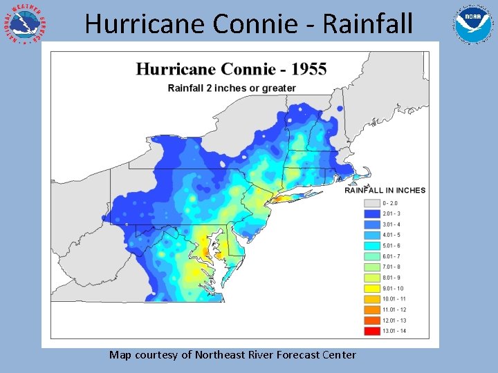 Hurricane Connie - Rainfall Map courtesy of Northeast River Forecast Center 