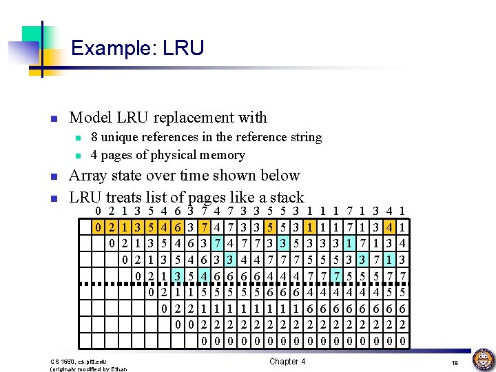 Example: LRU n Model LRU replacement with n n 8 unique references in the