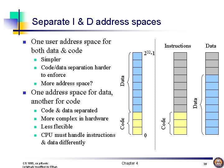 Separate I & D address spaces One user address space for both data &