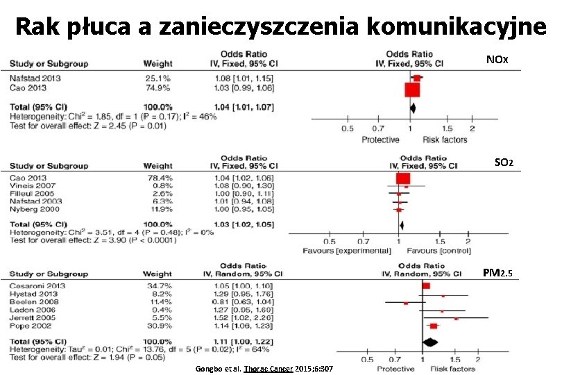 Rak płuca a zanieczyszczenia komunikacyjne NOX SO 2 PM 2. 5 Gongbo et al.