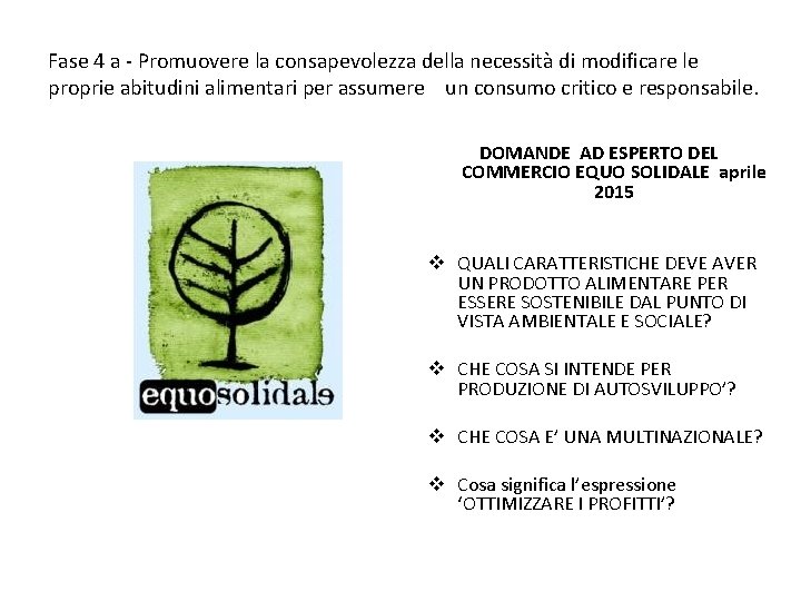 Fase 4 a - Promuovere la consapevolezza della necessità di modificare le proprie abitudini Fase 4 a - Promuovere la consapevolezza della necessità di modificare le proprie abitudini