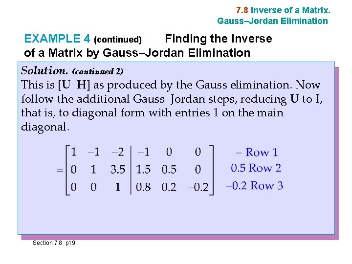 7. 8 Inverse of a Matrix. Gauss–Jordan Elimination EXAMPLE 4 (continued) Finding the Inverse