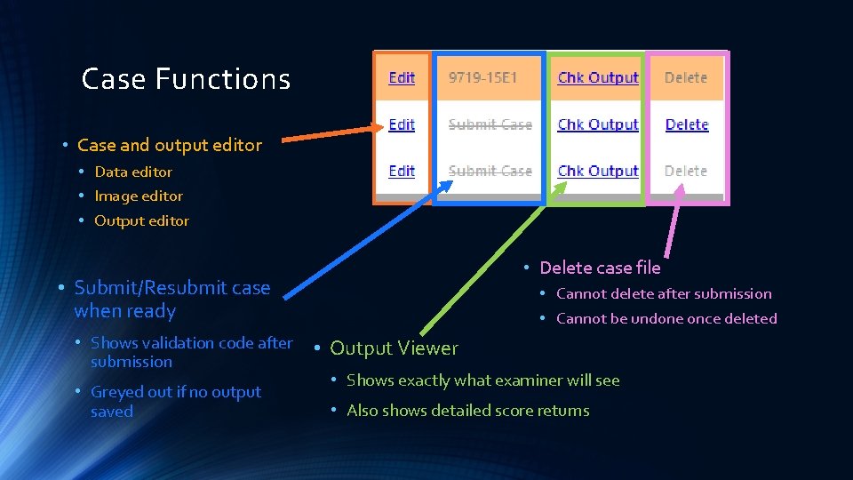 Case Functions • Case and output editor • Data editor • Image editor •