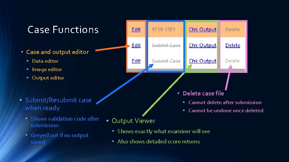 Case Functions • Case and output editor • Data editor • Image editor •
