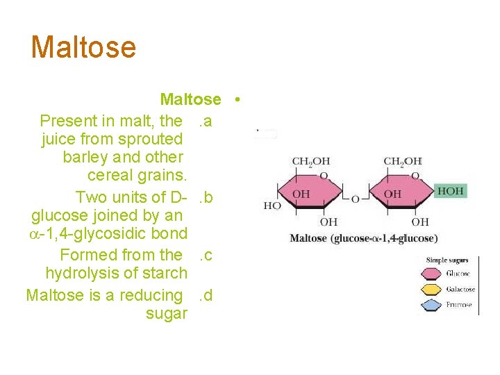Maltose • Present in malt, the . a juice from sprouted barley and other