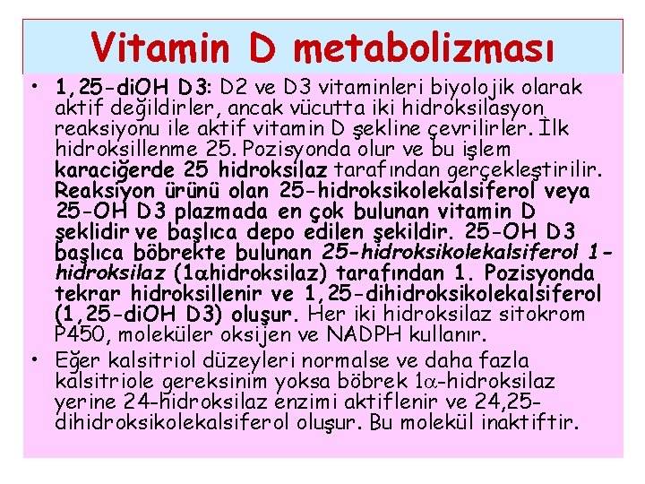 Vitamin D metabolizması • 1, 25 -di. OH D 3: D 2 ve D