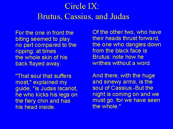 Circle IX: Brutus, Cassius, and Judas For the one in front the biting seemed