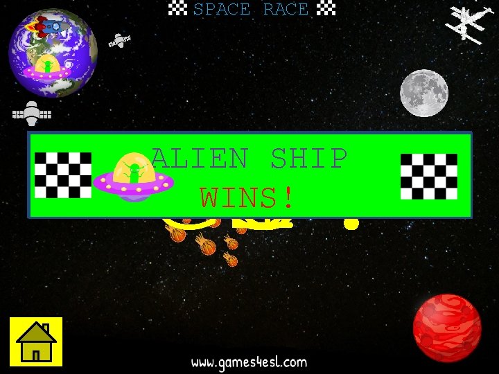 SPACE RACE GO! 3 2 1 ROCKET SHIP ALIEN SHIP WINS! 