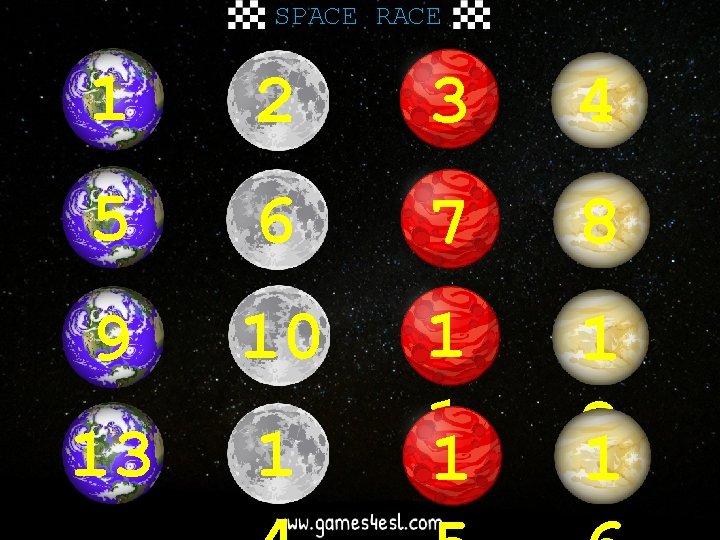 SPACE RACE 1 2 3 4 5 6 7 8 9 10 13 1