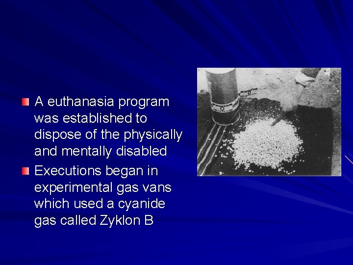 A euthanasia program was established to dispose of the physically and mentally disabled Executions