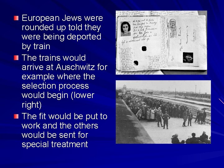 European Jews were rounded up told they were being deported by train The trains
