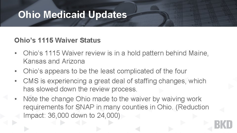 Ohio Medicaid Updates Ohio’s 1115 Waiver Status • Ohio’s 1115 Waiver review is in