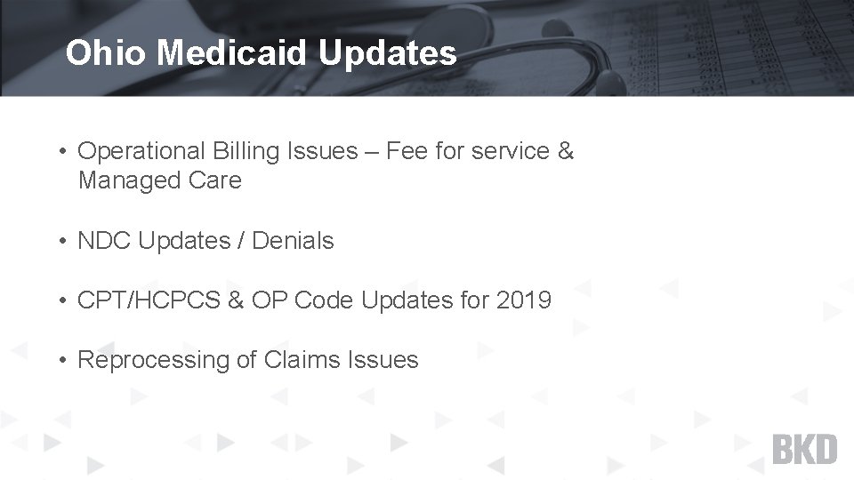 Ohio Medicaid Updates • Operational Billing Issues – Fee for service & Managed Care