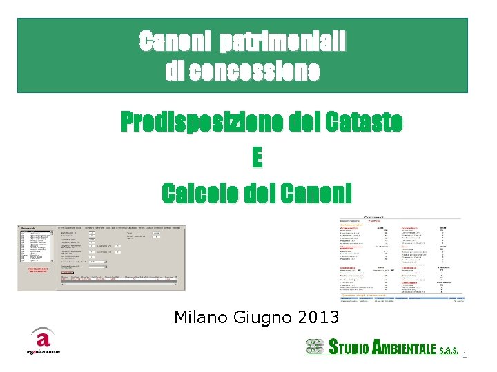 Canoni patrimoniali di concessione Predisposizione del Catasto E Calcolo dei Canoni Milano Giugno 2013