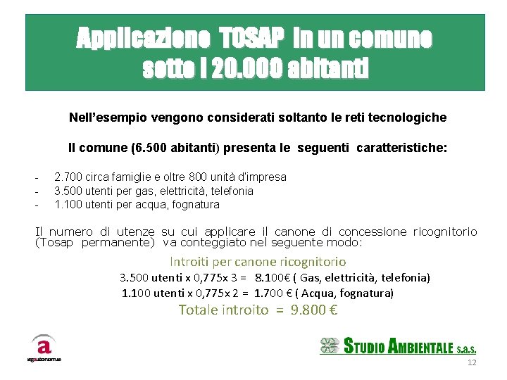 Applicazione TOSAP in un comune Sistema Strade e PGT sotto i 20. 000 abitanti