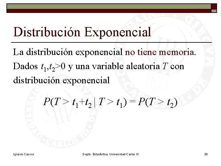 Distribuciones habituales Tema 5 Ignacio Cascos Depto Estadstica