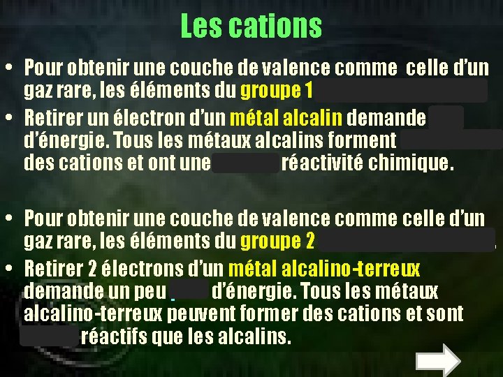 Les cations • Pour obtenir une couche de valence comme celle d’un gaz rare,