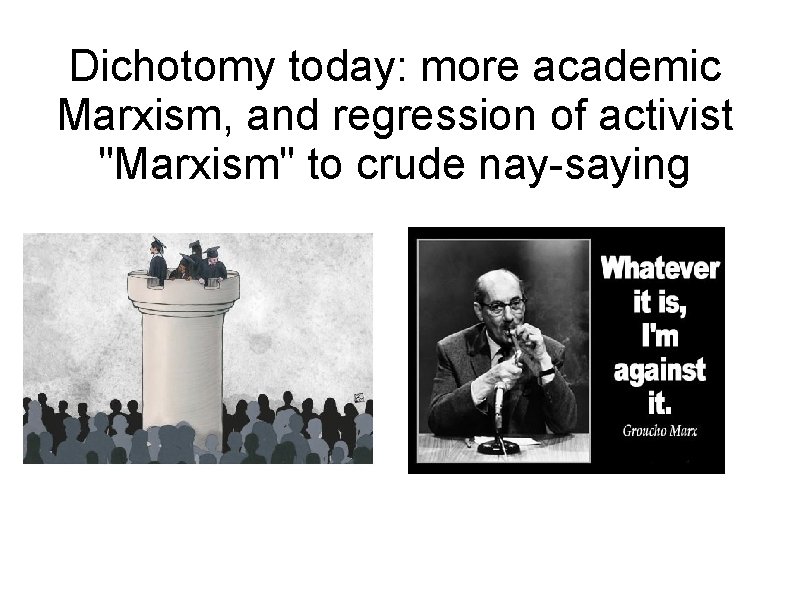 Dichotomy today: more academic Marxism, and regression of activist "Marxism" to crude nay-saying 