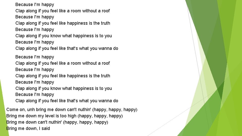 Because I'm happy Clap along if you feel like a room without a roof