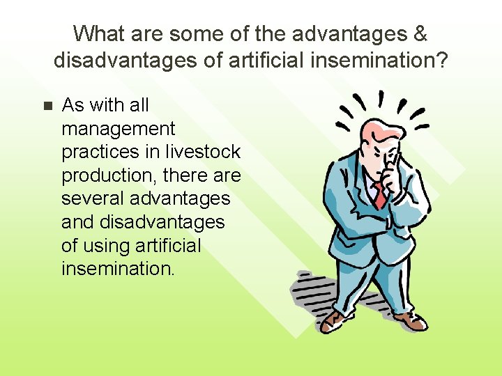 What are some of the advantages & disadvantages of artificial insemination? n As with