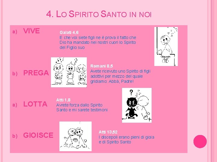 4. LO SPIRITO SANTO IN NOI a) b) VIVE PREGA a) LOTTA b) GIOISCE