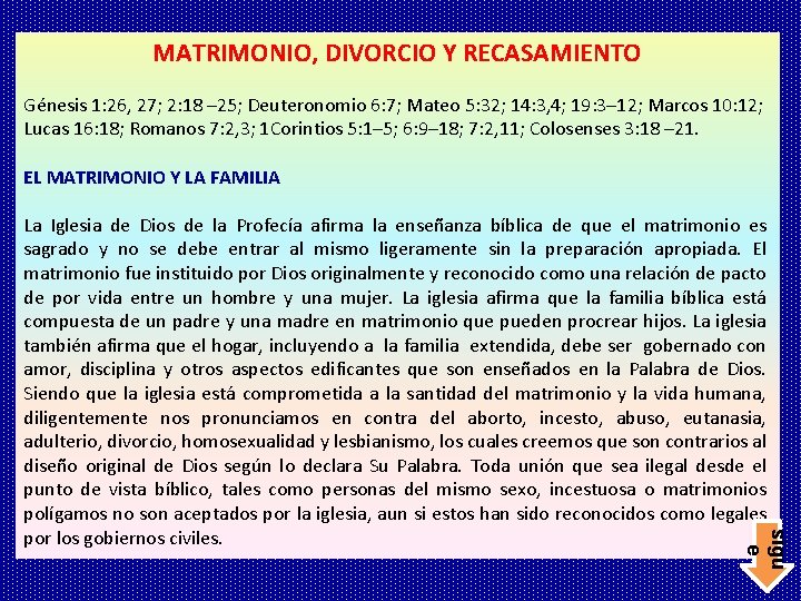 MATRIMONIO, DIVORCIO Y RECASAMIENTO Génesis 1: 26, 27; 2: 18 – 25; Deuteronomio 6: