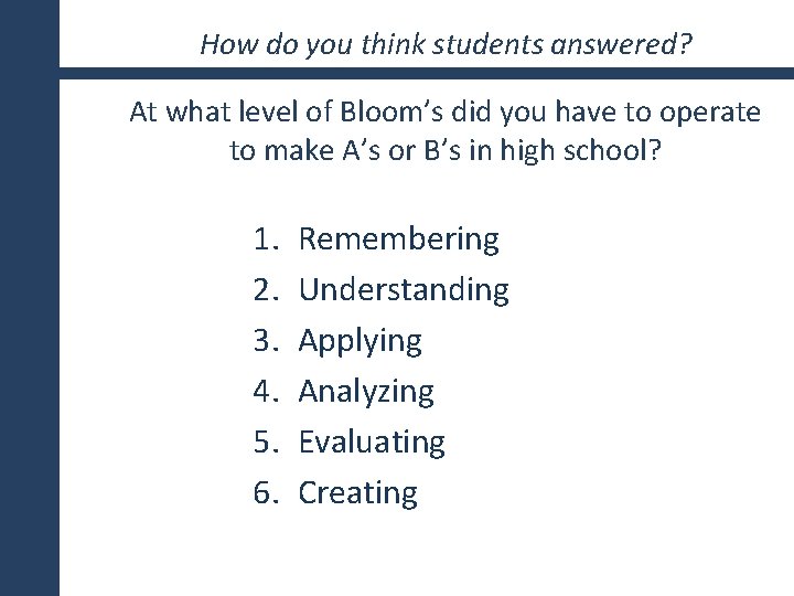 How do you think students answered? At what level of Bloom’s did you have