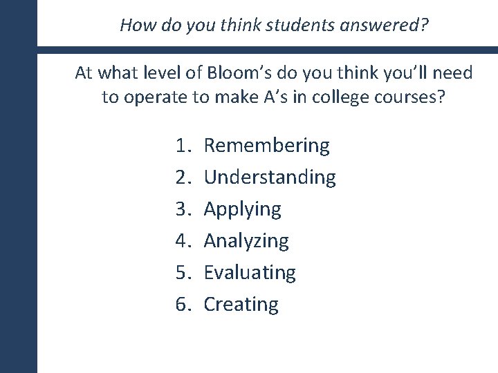 How do you think students answered? At what level of Bloom’s do you think
