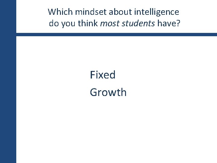 Which mindset about intelligence do you think most students have? Fixed Growth 