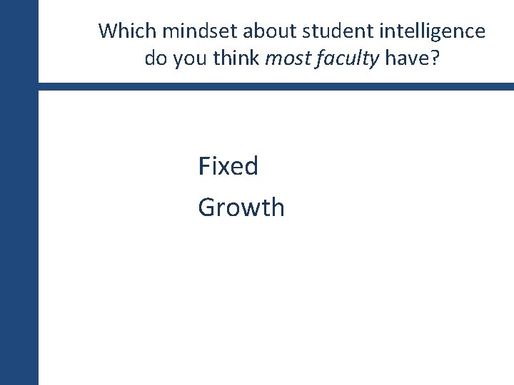 Which mindset about student intelligence do you think most faculty have? Fixed Growth 