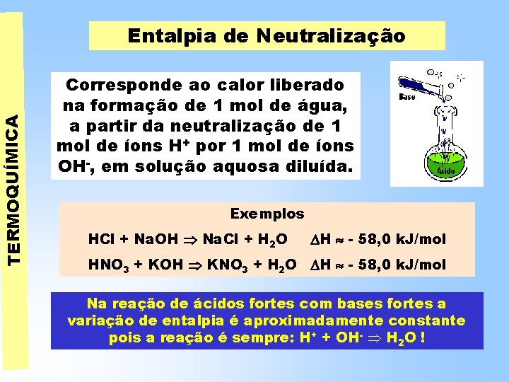 TERMOQUÍMICA Entalpia de Neutralização Corresponde ao calor liberado na formação de 1 mol de TERMOQUÍMICA Entalpia de Neutralização Corresponde ao calor liberado na formação de 1 mol de