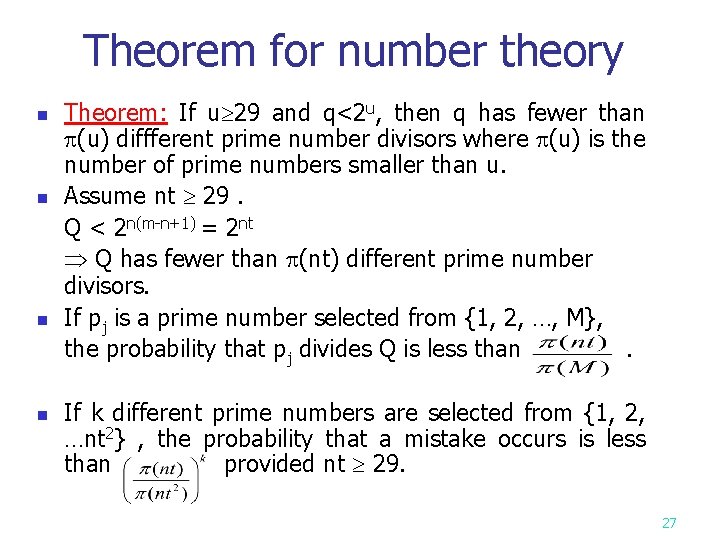 Theorem for number theory n n Theorem: If u 29 and q<2 u, then