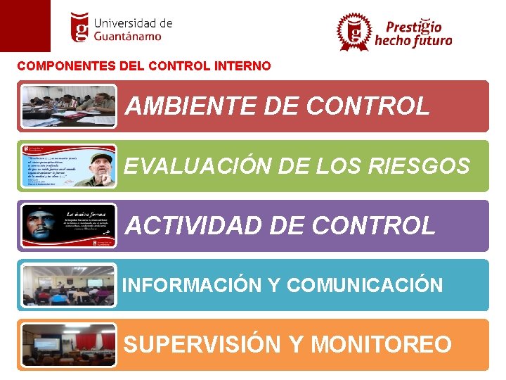 COMPONENTES DEL CONTROL INTERNO AMBIENTE DE CONTROL EVALUACIÓN DE LOS RIESGOS ACTIVIDAD DE CONTROL