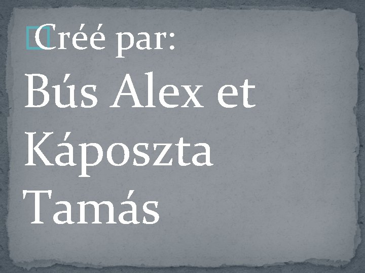 � Créé par: Bús Alex et Káposzta Tamás 