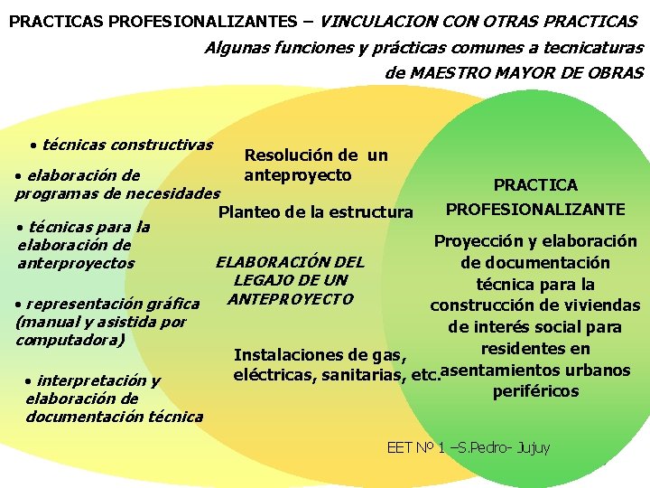 PRACTICAS PROFESIONALIZANTES – VINCULACION CON OTRAS PRACTICAS Algunas funciones y prácticas comunes a tecnicaturas