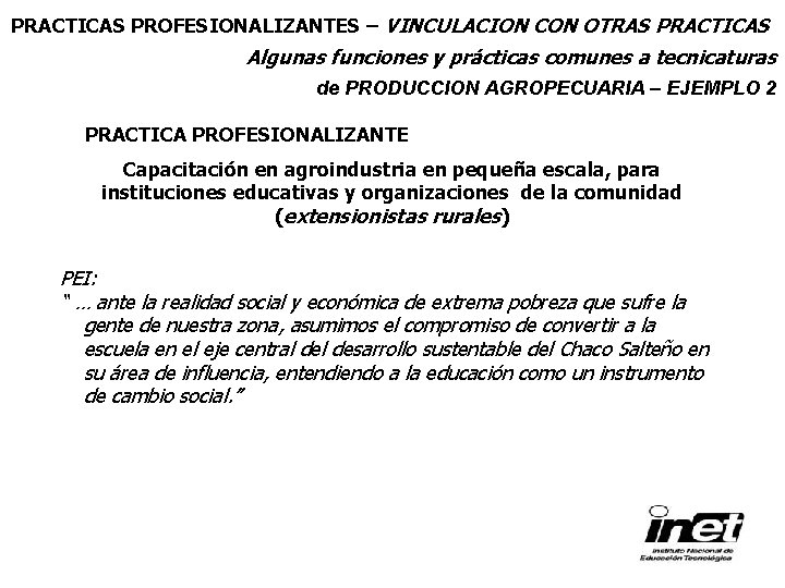 PRACTICAS PROFESIONALIZANTES – VINCULACION CON OTRAS PRACTICAS Algunas funciones y prácticas comunes a tecnicaturas