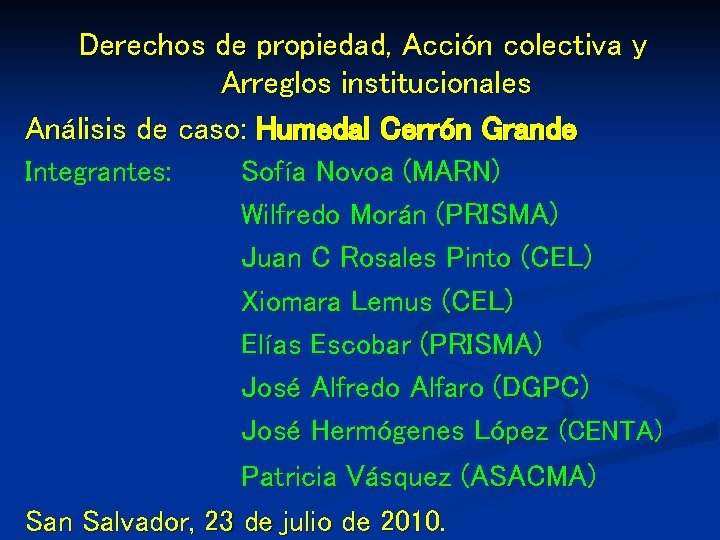 Derechos de propiedad, Acción colectiva y Arreglos institucionales Análisis de caso: Humedal Cerrón Grande