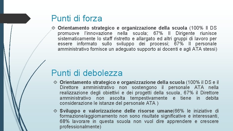 Punti di forza Orientamento strategico e organizzazione della scuola (100% Il DS promuove l’innovazione