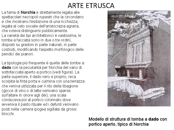 ARTE ETRUSCA La fama di Norchia è strettamente legata alle spettacolari necropoli rupestri che