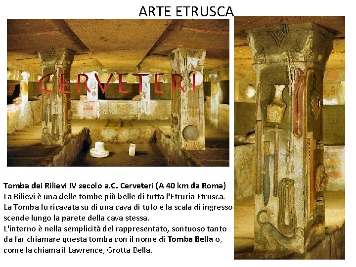 ARTE ETRUSCA Tomba dei Rilievi IV secolo a. C. Cerveteri (A 40 km da